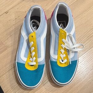 Vans Teal and Yellow High-Top Sneakers